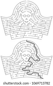 Pirate hat maze for kids with a solution in black and white