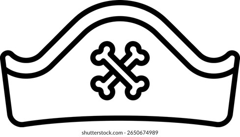 Ícone de Contorno de Chapéu Pirata com Símbolo Crossbones