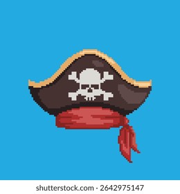 pirata chapéu pixel art, ilustração vetorial em fundo isolado
