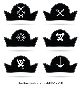 pirate hat set in black color illustration