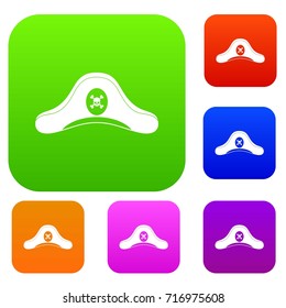 Pirate hat set icon color in flat style isolated on white. Collection sings vector illustration