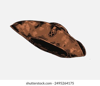 Pirate hat sketch hand drawn colored vector illustration.