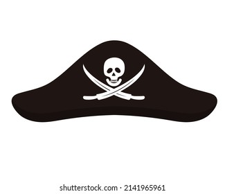 Pirate hat with skull and cross sabers. Vector illustration.