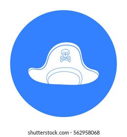 Pirate hat with skull icon in black style isolated on white background. Pirates symbol stock vector illustration.