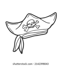 Pirate hat with skull icon in cartoon style isolated on white background. Pirates symbol stock vector illustration.