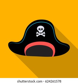 Pirate hat with skull icon in flat style isolated on white background. Pirates symbol stock vector illustration.