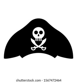 Pirate hat with skull and saber cutlass icon black color vector illustration flat style image icon black color