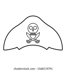 Pirate hat with skull and saber cutlass icon outline black color vector illustration flat style image