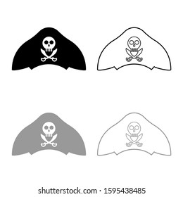 Pirate hat with skull and saber cutlass icon outline set black grey color vector illustration flat style image