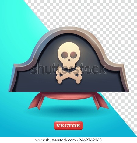 Pirate hat with skull symbol, 3d vector. Suitable for design elements and game elements