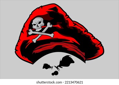 pirate hat vector design with skull shaped logo looks fierce, red hat