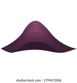 Pirate hat vector illustration isolated on white. Purple accessory. Wide-brimmed hat. Pirate captain's hat. Decoration for halloween costume. Piracy attribute. Element captain wardrobe for game design