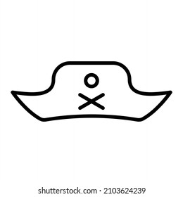 Pirate Hat Vector Outline Icon Isolated On White Background
