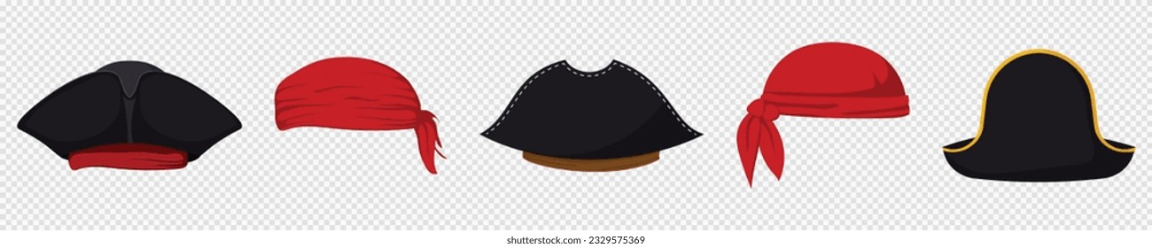 Pirate hats and bandanas template. Caribbean danger buccaneer ship captain headdress and halloween vector accessory