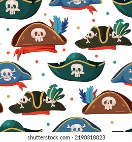 Pirate hats vector cartoon seamless pattern background for wallpaper, wrapping, packing, and backdrop.