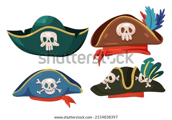 Pirate hats vector cartoon set isolated on a\
white background.