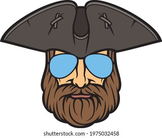 Pirate head with aviator sunglasses (vector illustration)