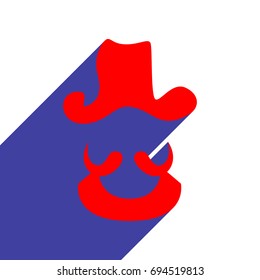 Pirate head icon. Vector. Red flat style icon with dark blue long shadow on white background.