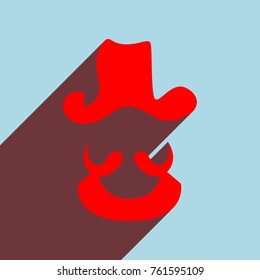 Pirate head icon. Vector. Red flat icon with infinte wine shadow to left down corner at sky background.