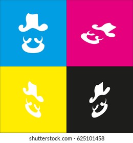 Pirate head icon. Vector. White icon with isometric projections on cyan, magenta, yellow and black backgrounds.