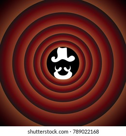 Pirate head icon. Vector. White icon on black circle in gradient rings.