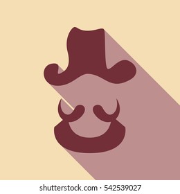 Pirate head icon. Wine color icon with rosy brown flat style shadow path on wheat background.