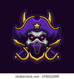 Pirate Head With Logo Gaming. Skull Face Esport Twitch Avatar. Character Mascot Design