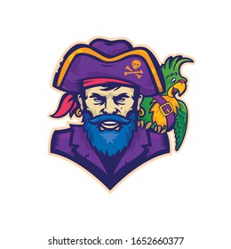 Pirate head mascot with parrot