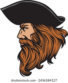 Pirate Head Profile with Sailor Hat. Vector Illustration.