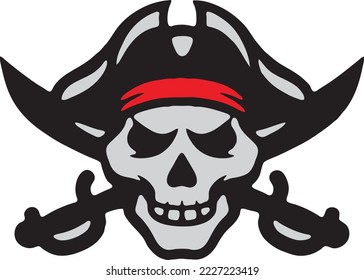 Pirate Head Skull with Crossed Swords - (Editable file) - Vector Illustration