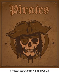 Pirate head skull postcard/ Editable Eps10.