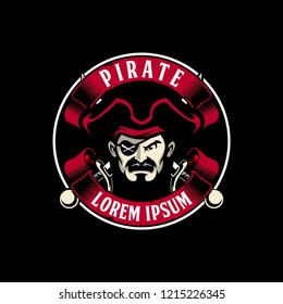 pirate head with sword and ribbon vector round logo template