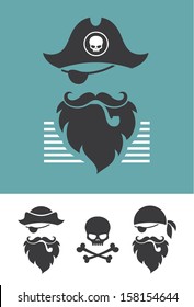 Pirate head symbols with skull and crossed bones