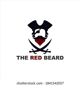 pirate head vector design with red beard and two swords