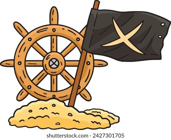 Pirate Helm with an X Flag Cartoon Colored Clipart