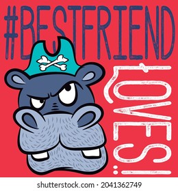 pirate hippo with text and red background