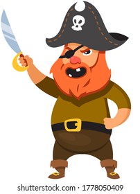 Pirate Holding Saber. Male Character In Cartoon Style.