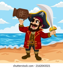 Pirate holding a sword and bottle