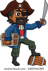 Pirate Holding a Sword Cartoon Colored Clipart 