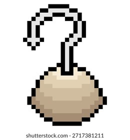 Braço de gancho pirata com pixel art isolado no fundo branco.