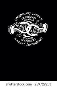 Pirate hook logo design, hand drawn t-shirt print