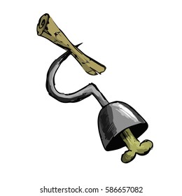 Pirate hook with map in cartoon style isolated on white background. Pirates symbol stock vector illustration.