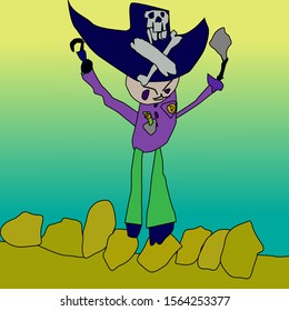 pirate with a hook on the rocks