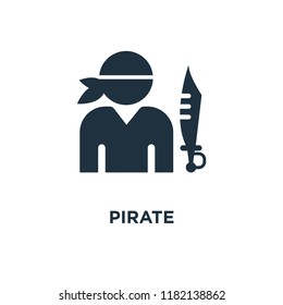 Pirate icon. Black filled vector illustration. Pirate symbol on white background. Can be used in web and mobile.