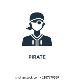 Pirate icon. Black filled vector illustration. Pirate symbol on white background. Can be used in web and mobile.