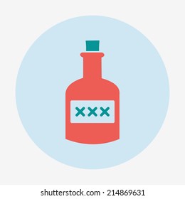 Pirate icon, bottle of rum. Flat design style modern vector illustration. Isolated on stylish color background long shadow icon. Elements in flat design.