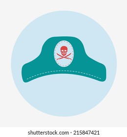Pirate icon, captain hat. Flat design style modern vector illustration. Isolated on stylish color background. Elements in flat design.