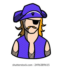 Pirate icon es hand drawn halftone color vector illustration