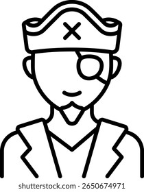 Ícone pirata com patch de olho e chapéu