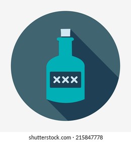 Pirate icon with long shadow, bottle of rum. Flat design style modern vector illustration. Isolated on stylish color background long shadow icon. Elements in flat design.